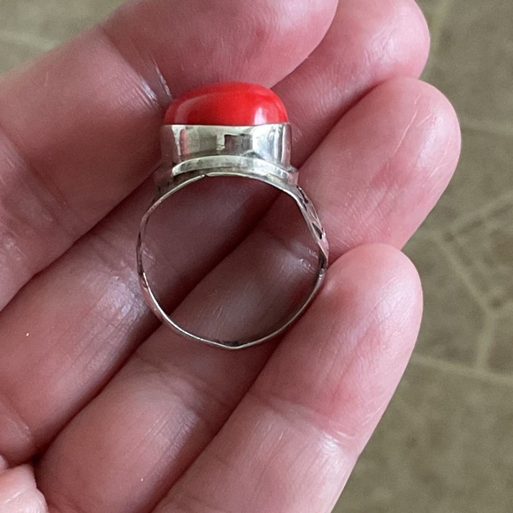 NWOT Sterling Silver 925 Red Coral Gorgeous Ring Size US 8 - Picture 9 of 10